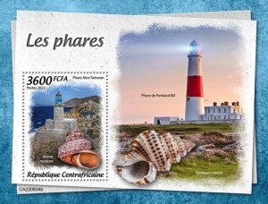 Central Africa - 2022 Lighthouses and Seashells - Stamp Souvenir Sheet -