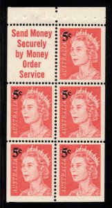 AUSTRALIA 1967 5c on 4c QE II Booklet Pane; Scott 398a, SG 414a; MNH