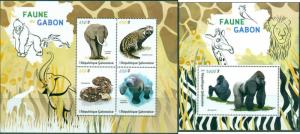 Fauna of Gabon Wild Animals Gorillas Elephant Snake Gabon 2018 MNH stamp set