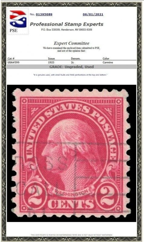 U.S. #579 Used F-VF w/ Crowe Certificate