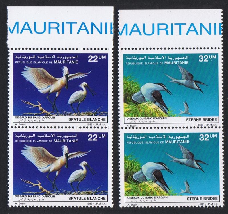 Mauritania Birds Spoonbill Terns 2v issue 1986 in pairs with Top Margin