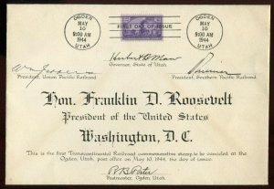 922 TRANSCONTINENTAL RR SIGNED FRANKLIN D ROOSEVELT PRESENTATION FDC *SHOWPIECE*