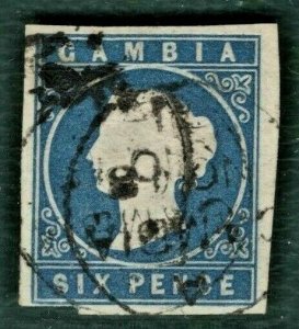 GAMBIA QV Stamp SG.7 6d (1874) CDS Used VFU Four Margins Cat £225+ GRED139