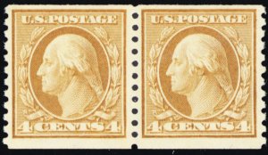 495, Mint NH 4¢ Coil Pair - SCV $50.00 * Stuart Katz