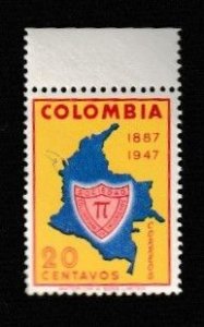 COLOMBIA SCOTT#594 1951 20c MAP & BADGE W/ TAB - MNH