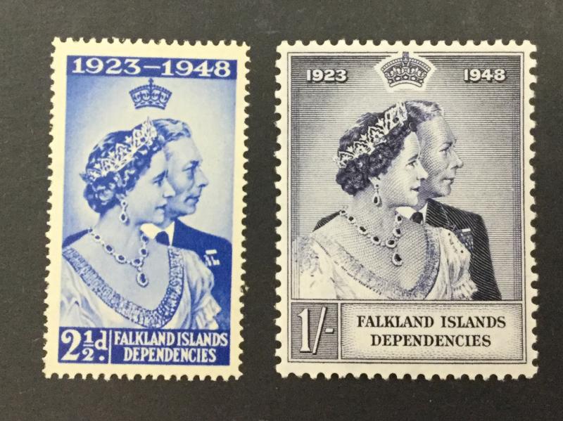 (BJ Stamps) FALKLAND IS. DEPEND. 1L11-12, 1948 Silver Wedding, MNH. CV $4.25