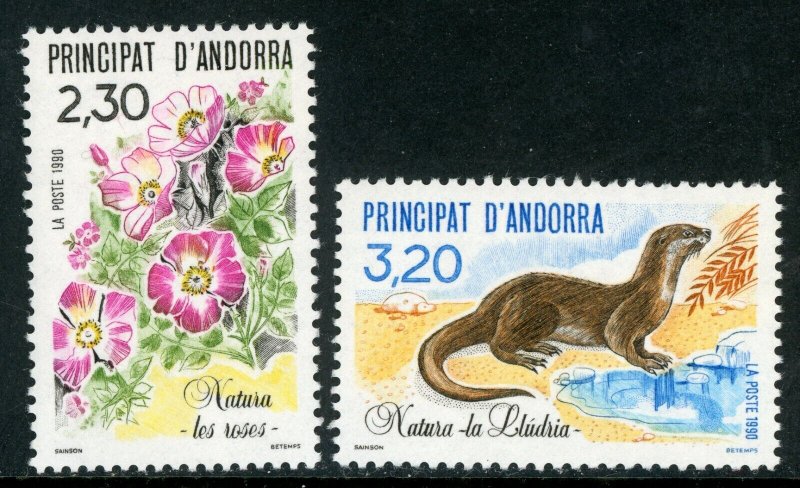 French Colony 1990 Andorra Roses & Otter Sc # 393-4 MNH H286 ⭐⭐