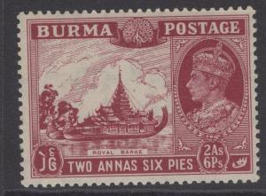 BURMA SG25 1938 2a6p CLARET MTD MINT