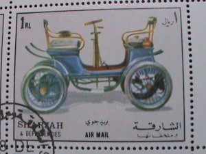 ​SHARJAH-1972 BEAUTIFUL ANTIQUE CLASSIC AUTO CARS CTO SHET-VERY FINE