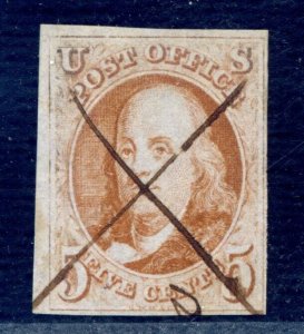 US SCOTT #1c RED ORANGE USED 100% SOUND W/ PF CERT RARE (4/18/24 GP)