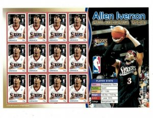 Grenada 2004 - NBA Allen Iverson - Philadelphia 76ers - Sheet Of 12 stamps - MNH