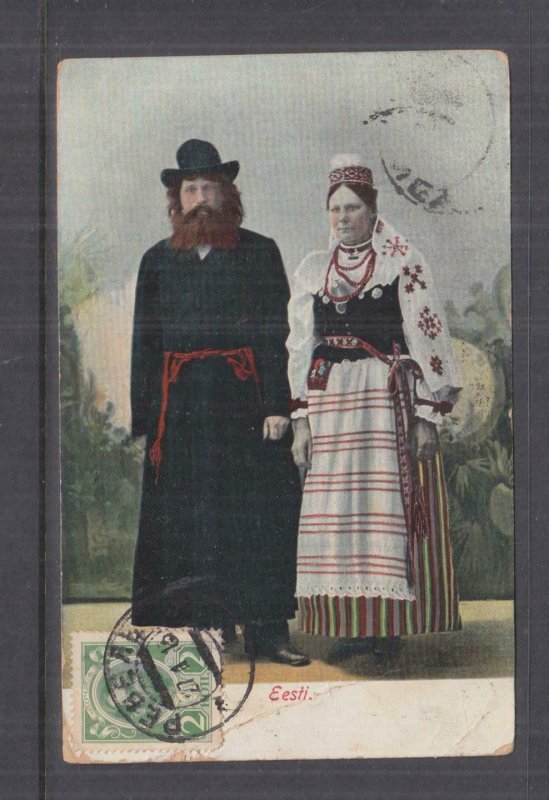 ESTONIA, 1913 ppc. Wedding Couple,  Romanov 2k. Reval to Queensland, Australia