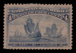 US Scott #233 Mint Original Gum Hinged Columbus Fleet Date of Issue 1/2/1893