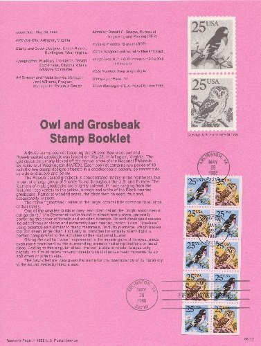 US SP791 Owl and Grosbeak booklet pane Souvenir Page #2285b