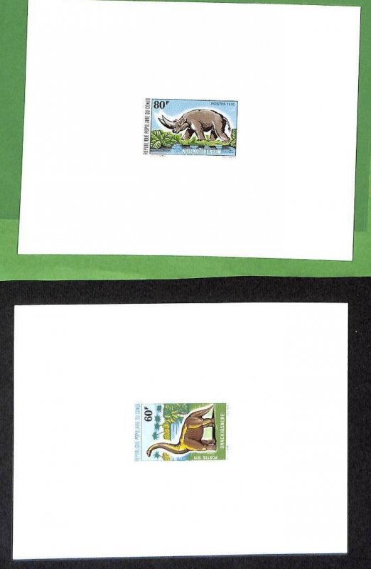 ZA0101 - CONGO - IMPERF stamps - PREHISTORIC ANIMALS 1970 Set of 4 DELUXE PROOFS