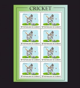 Stamps. Sports, Cricket Djibouti 1 sheet 8 stamps perforated