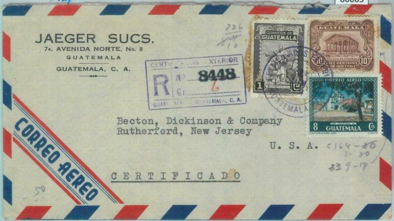 86065 - GUATEMALA - POSTAL HISTORY -  REGISTERED AIRMAIL COVER to the USA 1951