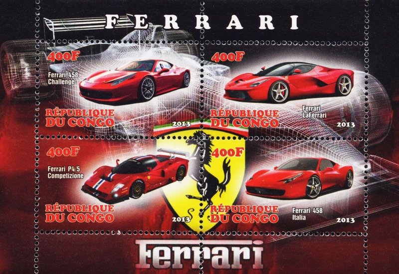 Congo Cars Ferrari P4/5 Sports Souvenir Sheet 4 stamps  Mint NH 