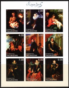 Tajikistan 1999 ANTHONY VAN DYCK FAMOUS PAINTINGS Sheetlet (9) IMPERFORATED MNH