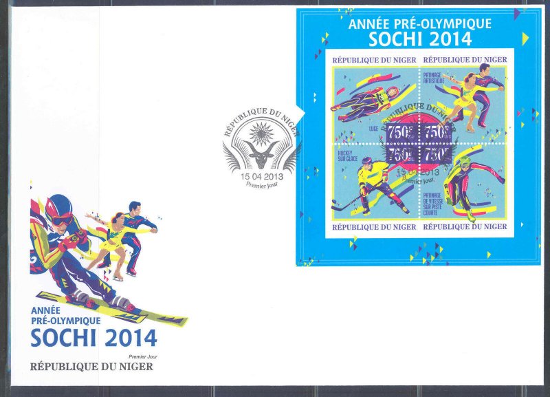 NIGER 2013 SOCHI 2014 WINTER OLYMPIC GAMES FIGURE SKATING HOCKEY BOBSLED SHT FDC