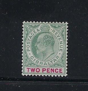 GIBRALTAR SCOTT #41 1903 EDWARD VII 2D (GREEN/CARMINE ROSE) -WMK 2 - MINT HINGED