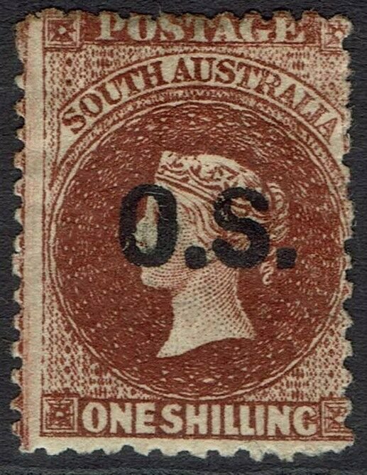 SOUTH AUSTRALIA 1876 QV OS 1/- WMK BROAD STAR PERF 11.5 - 12.5 