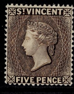 ST. VINCENT QV SG62, 5d sepia, M MINT. Cat £12.