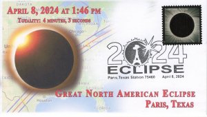 24-044, 2024, Total Eclipse 2024,  Event Cover, Pictorial Postmark, Paris TX