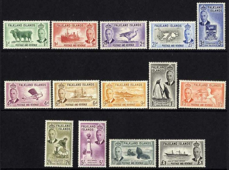 Falkland Is SG172/85 KGVI Set of 14 M/M Cat 180 pounds 