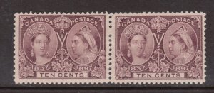 Canada #57 #57iii Very Fine Mint Pair With Reentry In P And Oval Pos. 3 w\ Cert.