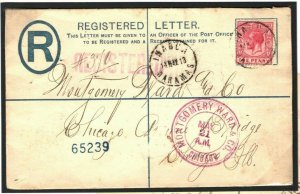 BAHAMAS KGV Cover Registered *Inagua* Postal Stationery USA Chicago 1913 W244