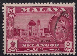 Selangor Malaya 1957 - 61 QE2 5ct Carmine Lake used SG 119 ( M1226 )