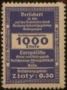 GGov Poland 3rd Reich Baggage 1000Zloty Insurance Revenue Stamp MNH 96044