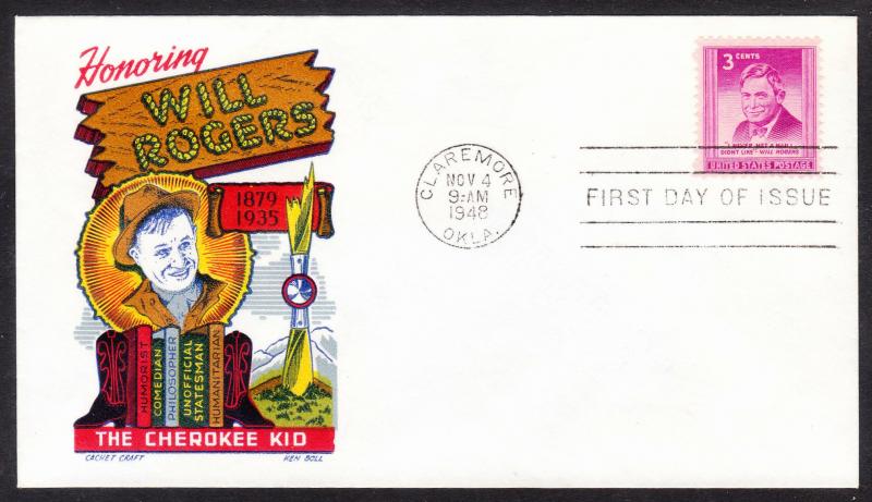 United States Scott 975 - Will Rogers – The Cherokee Kid ––Ken Boll cachet