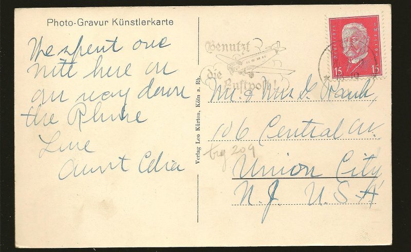 Germany 374 on PM Koln 1930 Airplane Cancel Postcard Used