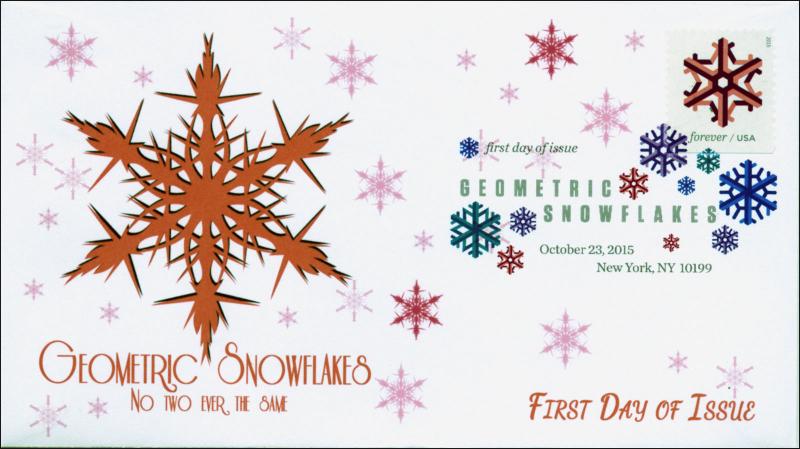 2015, Geometric Snowflakes, Red, FDC, Digital Color Postmark,  15-285