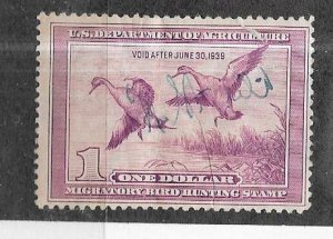 US #RW5 1938 $1 Federal Duck Stamp (U)* light violet  CV$75.00