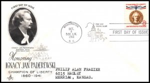 US 1160 Paderewski Artcraft Typed FDC