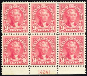 561, Mint VF+ NH 9¢ Plate Block of Six SCV $375.00 * Stuart Katz