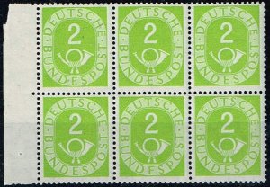 Germany 1951,Sc.#670 MNH, Digits with Posthorn in bloc of 6. cv.€44