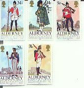 ALDERNEY # 23-27. MILITARY UNIFORMS, (ALDE023-7)