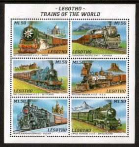 Lesotho 1996 - Trains Railroad - Sheet of 6 Stamps - Scott #1059 - MNH