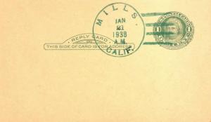 United States California Mills 1938 green 4c-bar  1898-1943  Postal Card  Phi...