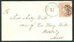 1865, New Haven, CT, “Star of David” fancy cancel tied 65 3¢ to small cover