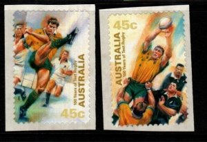 AUSTRALIA SG1886/7 1999 CENTENARY OF AUSTRALIAN TEST RUGBY SELF ADHESIVE MNH