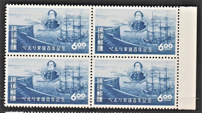 Ryukyus 1953 Perry at Naha, Okinawa (6Yn, B/4 w Right Marg) MNH CV$12