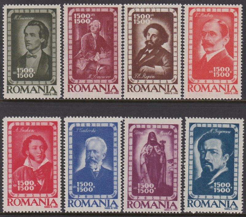Romania 1947 Famous People Scott (B355-62) MNH