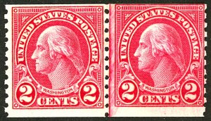 U.S. #599A MINT JOINT LINE PAIR WITH PF CERT NG