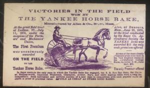 1878 Barre MA USA Advertising Cover Yankee Horse Rake To Newbury Vermont