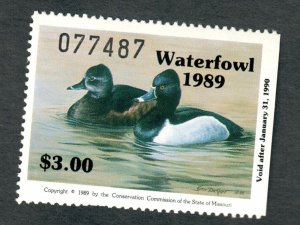 MO11 Missouri #11 MNH State Waterfowl Duck Stamp - 1989 Red-necked Duck